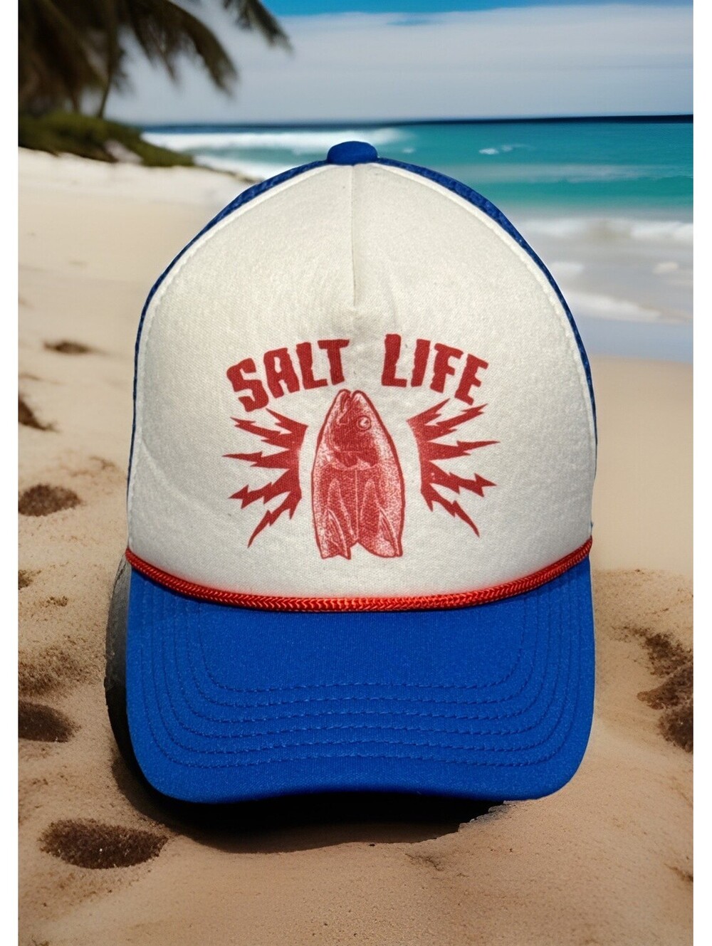 Salt Life Electrified Fish Deep Sea Saltwater Fishing Sharks Baseball Cap Sz Yth